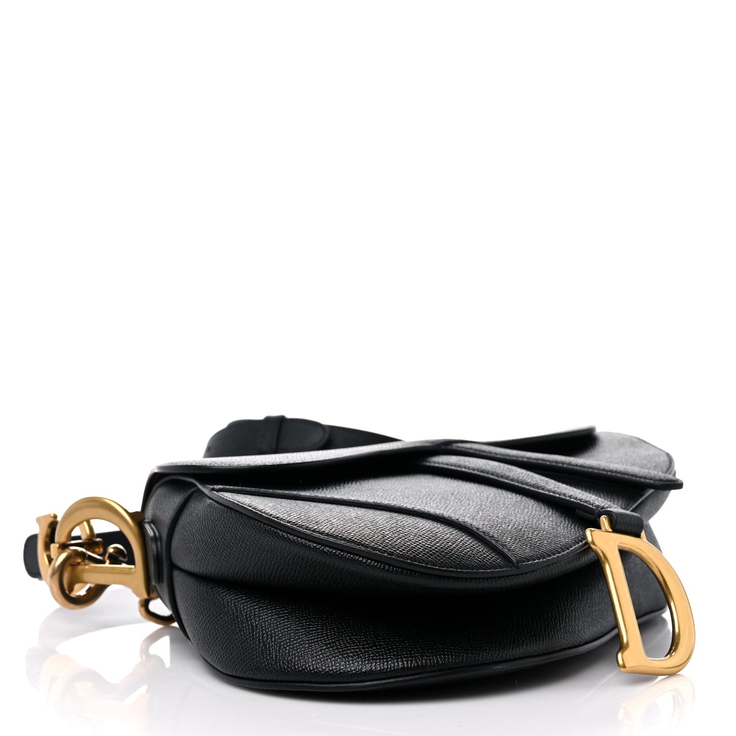 Grained Calfskin Mini Saddle Bag With Strap Black