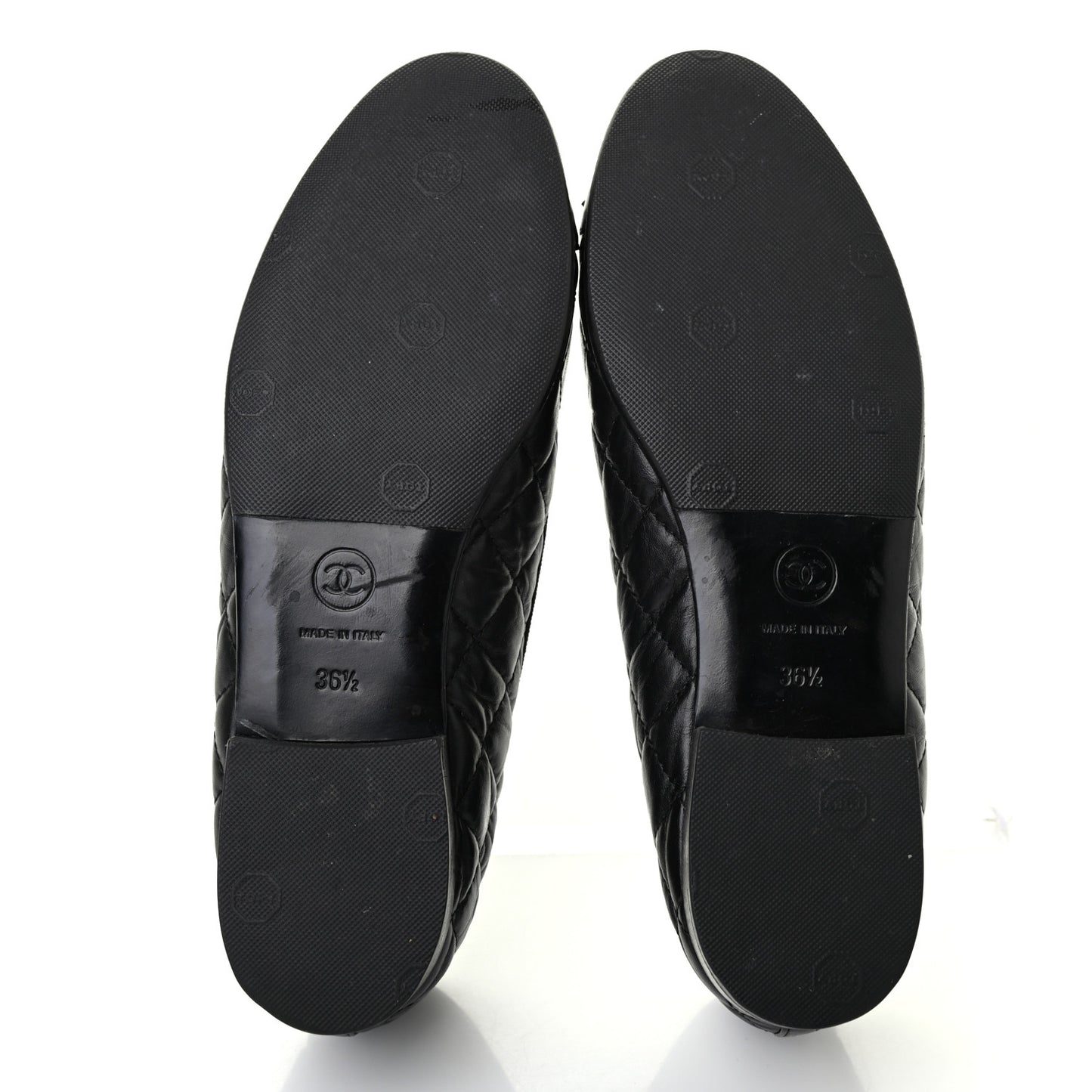 Aged Calfskin Quilted CC Cap Toe Ballerina Flats 36.5 Black