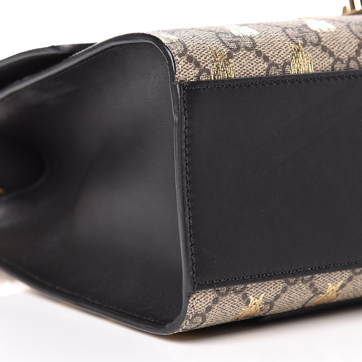Gucci GG Supreme Monogram Bees Medium Padlock Shoulder Bag Beige Oro Black 9 of 12