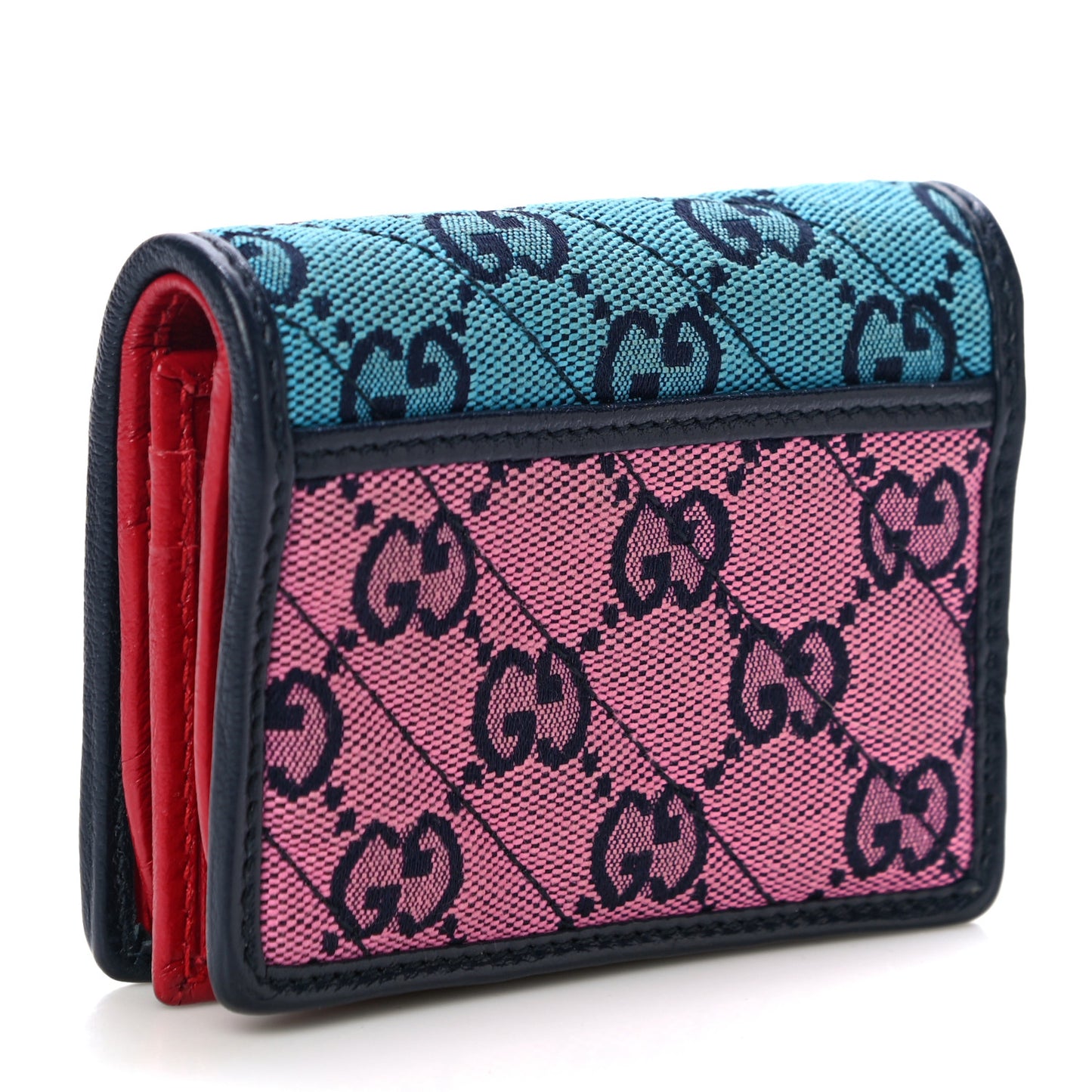 Monogram Multicolor Matelasse Diagonal GG Marmont Card Case Wallet Light Blue Pink Blue Hibiscus Red