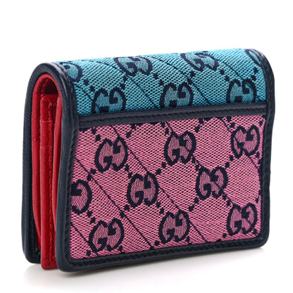 Gucci Monogram Multicolor Matelasse Diagonal GG Marmont Card Case Wallet Light Blue Pink Blue Hibiscus Red 3 of 10
