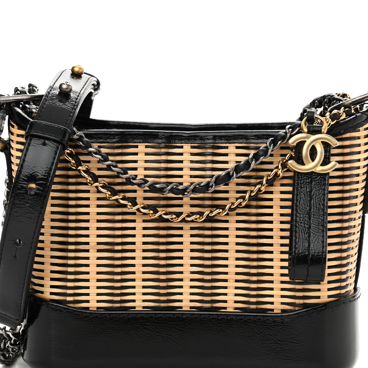 Rattan Calfskin Small Gabrielle Hobo Beige Black