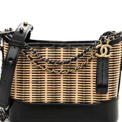 Chanel Rattan Calfskin Small Gabrielle Hobo Beige Black 12 of 13