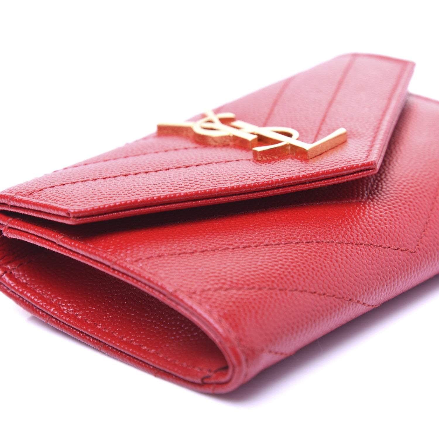 Saint Laurent Grain De Poudre Matelasse Chevron Small Monogram Envelope Wallet Bandana Red 6 of 12