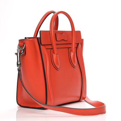 Celine Drummed Calfskin Nano Luggage Vermillion 4 of 8