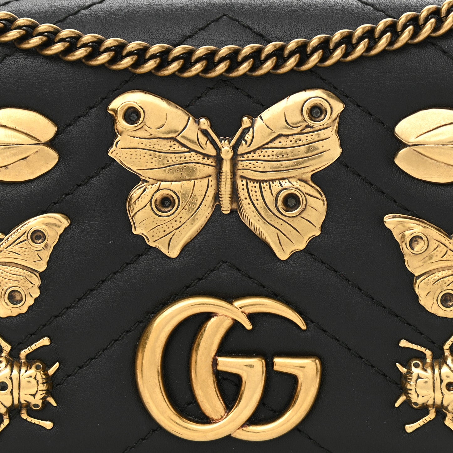 Calfskin Matelasse Mini Animal Studs GG Marmont Bag Black