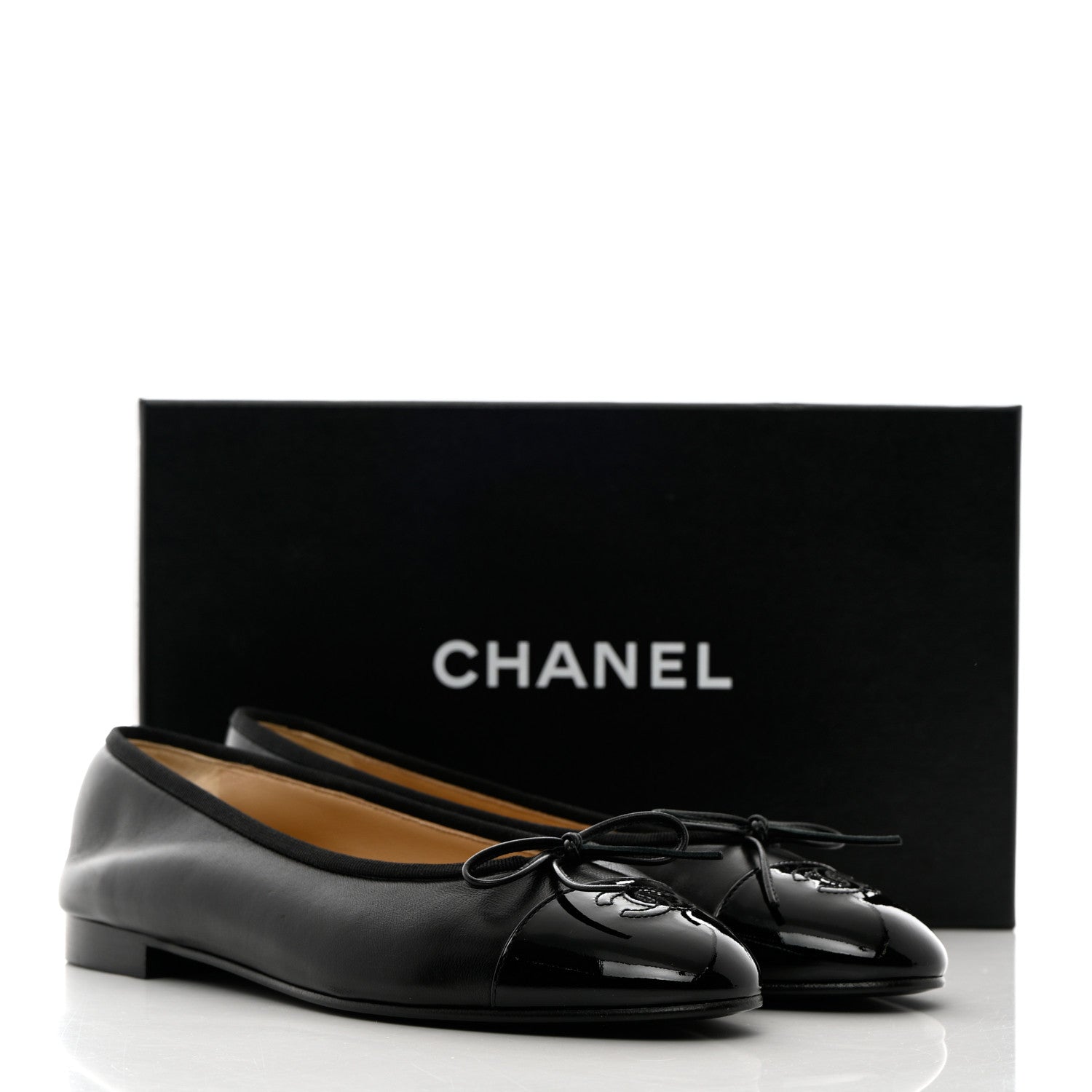 Chanel Lambskin Patent Cap Toe Ballerina Flats 41 Black 12 of 12