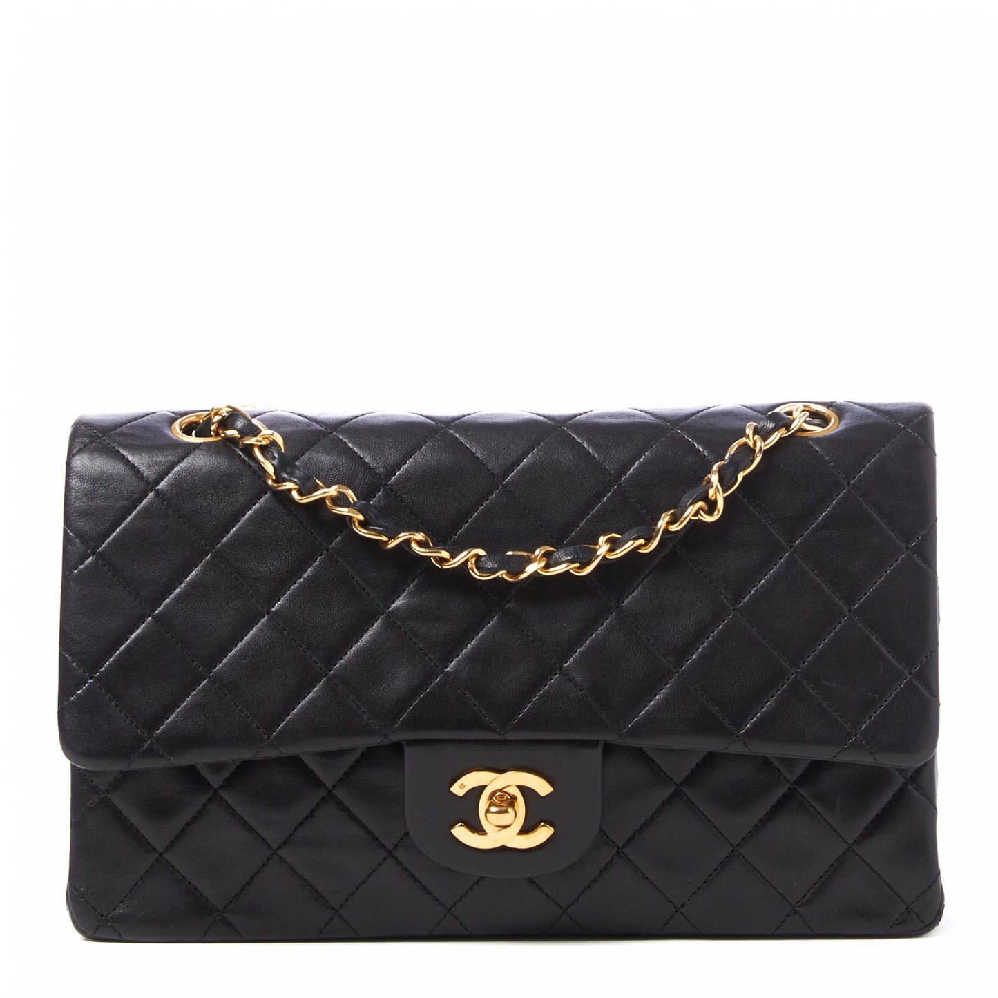 Lambskin Quilted Medium Double Flap Black