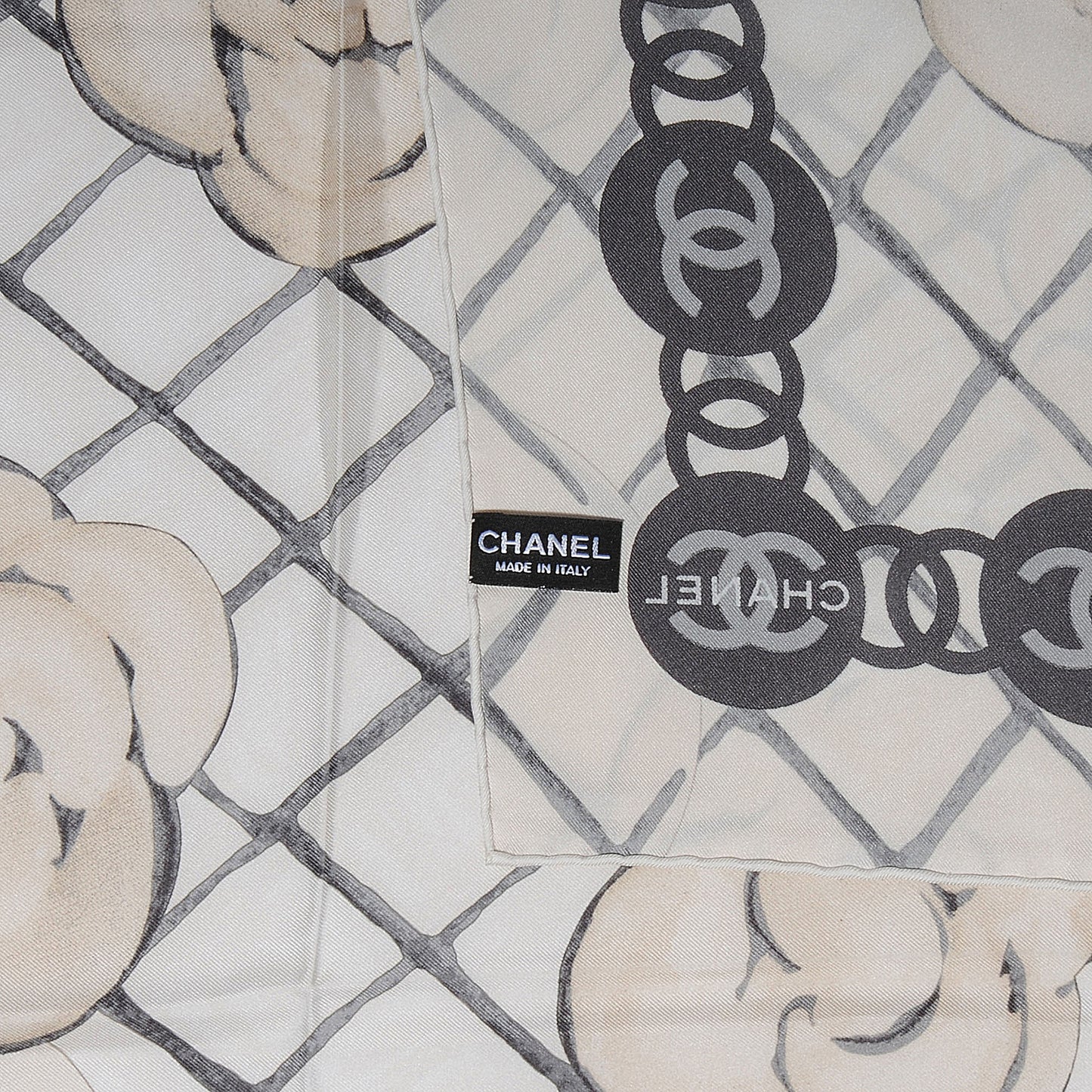 Silk CC Logo Camellia Scarf White