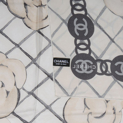 Chanel Silk CC Logo Camellia Scarf White 4 of 5