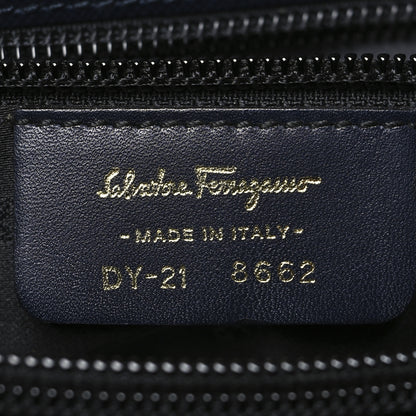 Salvatore Ferragamo Hammered Calfskin Trifolio Shoulder Bag Navy 6 of 9