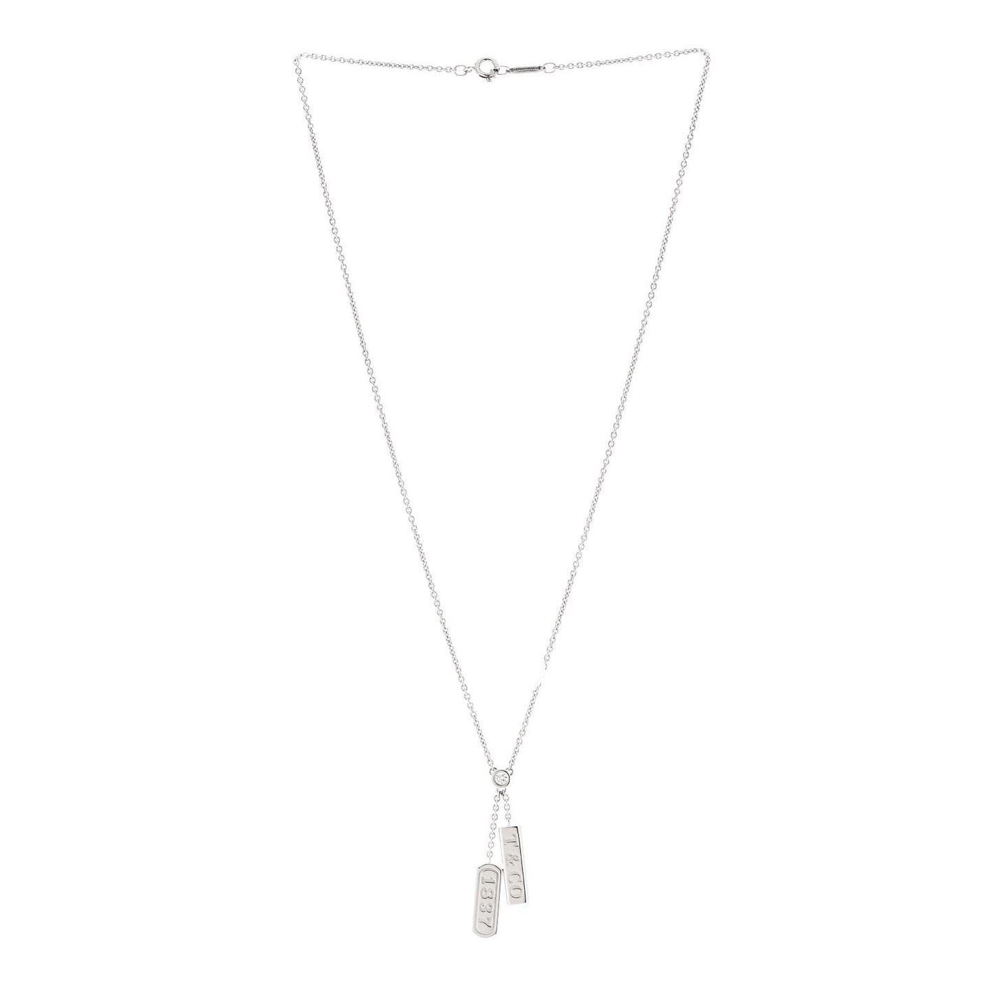 18K White Gold Diamond 1837 Double Bar Pendant Necklace