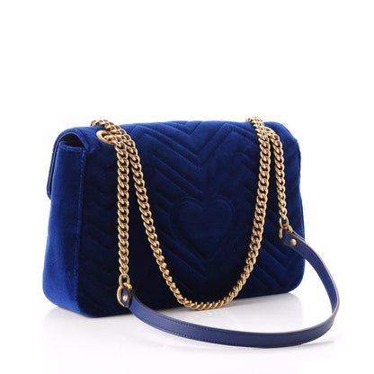 Gucci Velvet Matelasse Medium GG Marmont Shoulder Bag Cobalt Blue 3 of 8