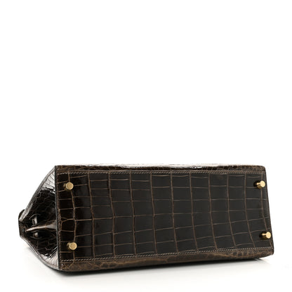 Hermes Shiny Niloticus Crocodile Kelly Sellier 28 Gris Elephant 7 of 21