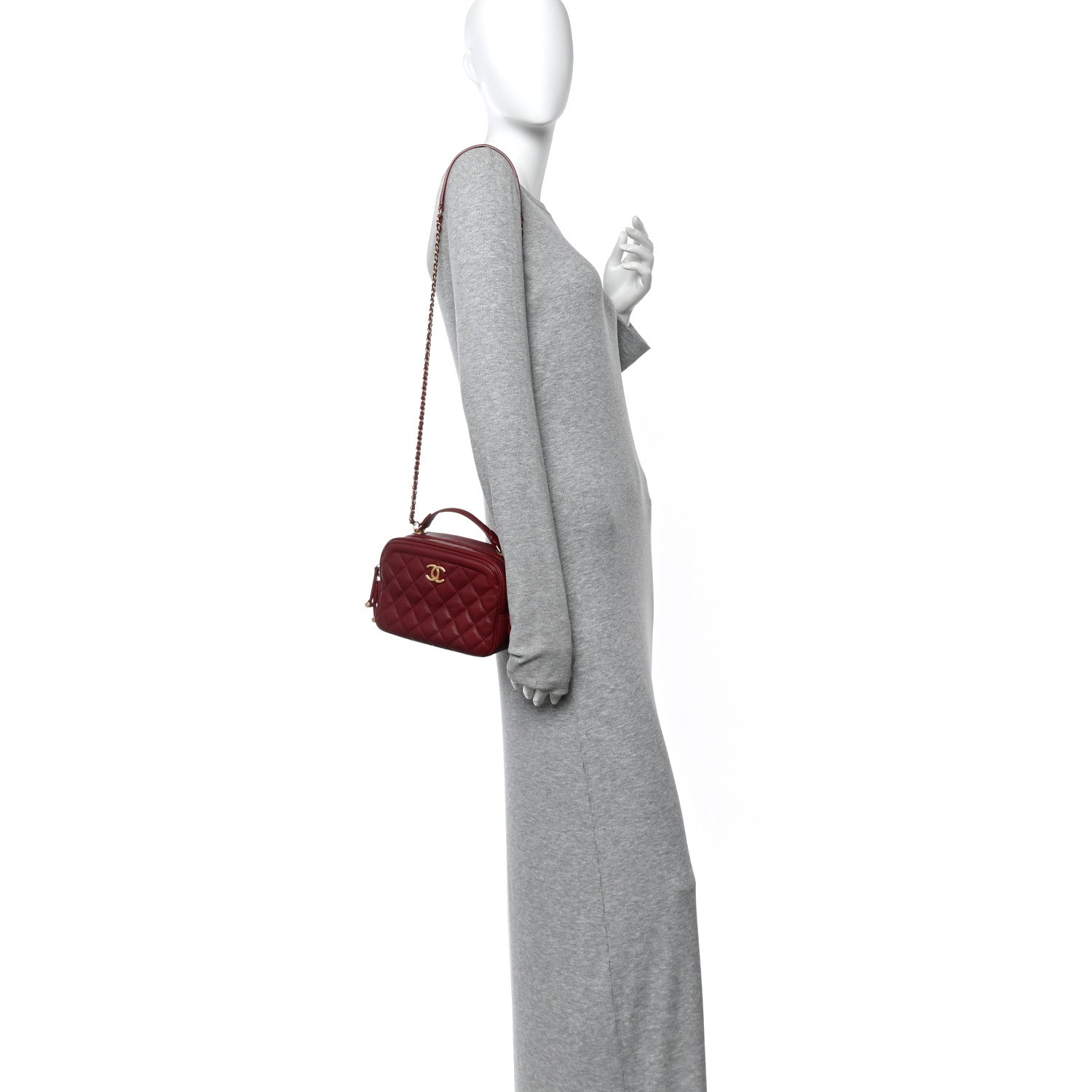 Chanel Calfskin Quilted CC Small Vanity Case Dark Red 2 of 14