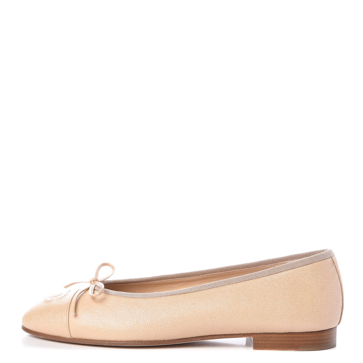Grained Calfskin Cap Toe Ballerina Flats 38.5 Beige