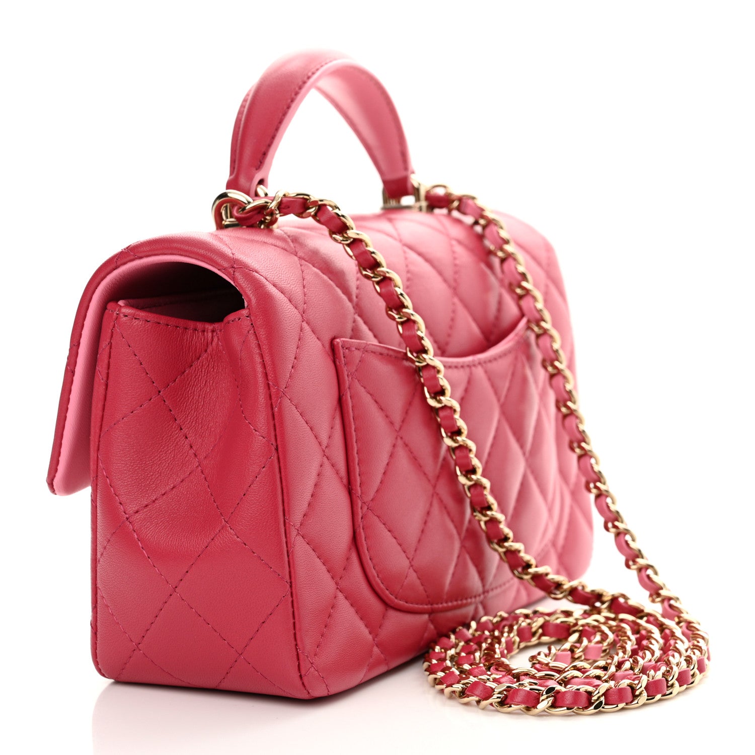 Chanel Lambskin Quilted Bi-Color Mini Top Handle Rectangular Flap Rose 3 of 11