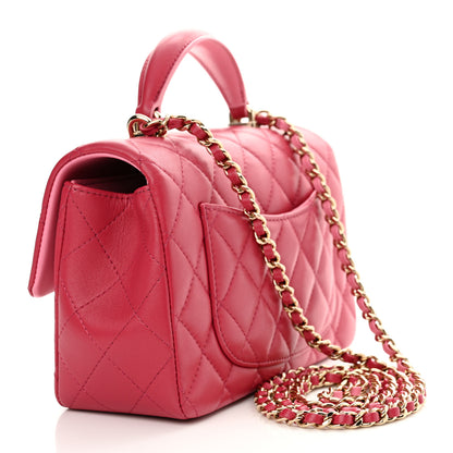 Chanel Lambskin Quilted Bi-Color Mini Top Handle Rectangular Flap Rose 3 of 11