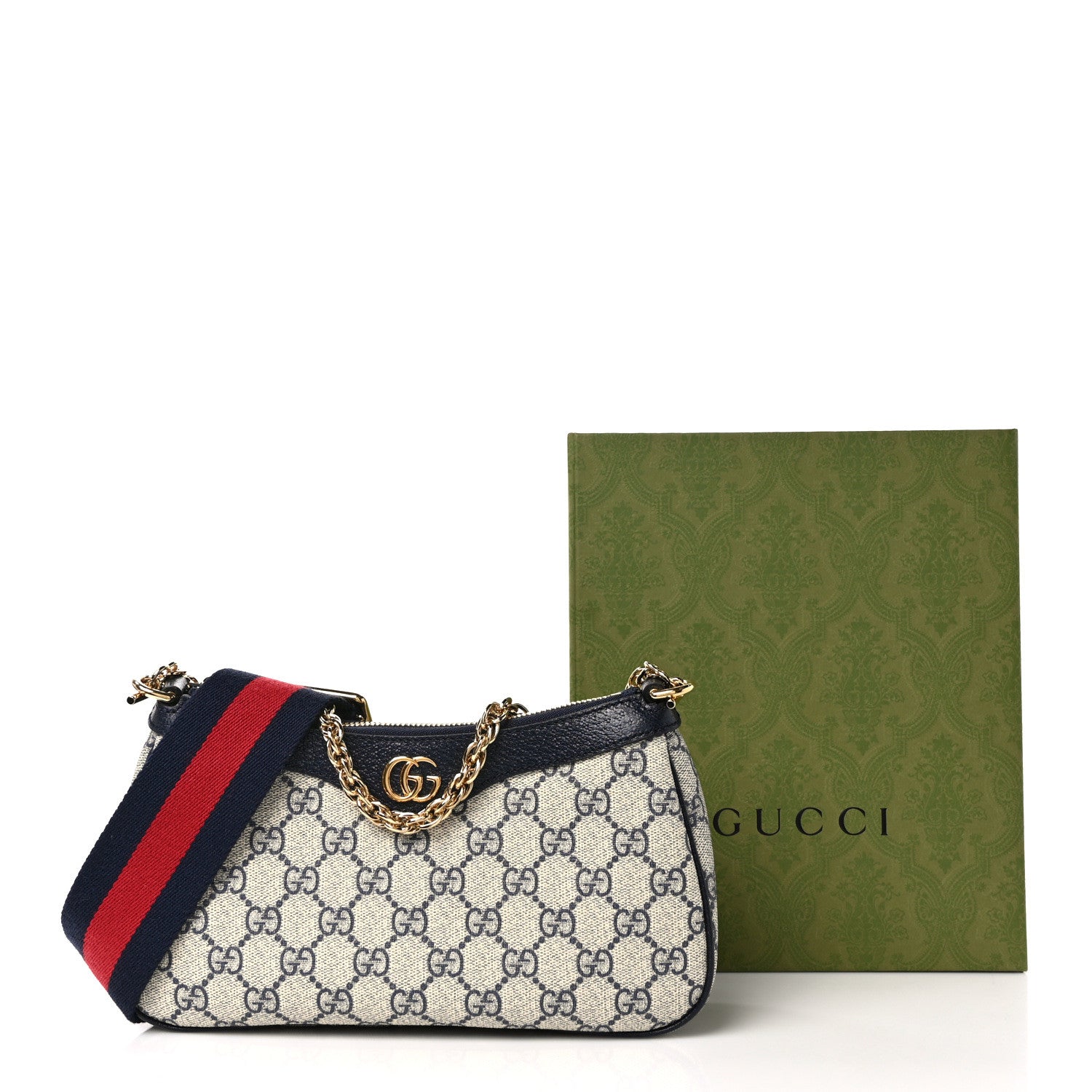 Gucci GG Supreme Monogram Textured Dollar Calfskin Web Small Ophidia GG Handbag Beige Blue 9 of 9