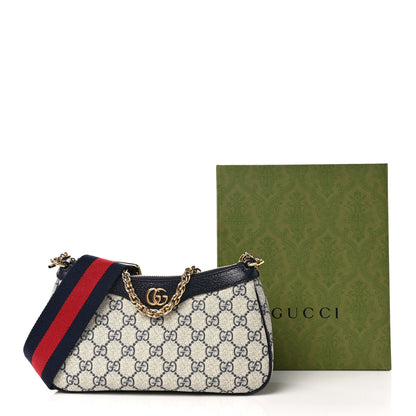 Gucci GG Supreme Monogram Textured Dollar Calfskin Web Small Ophidia GG Handbag Beige Blue 9 of 9