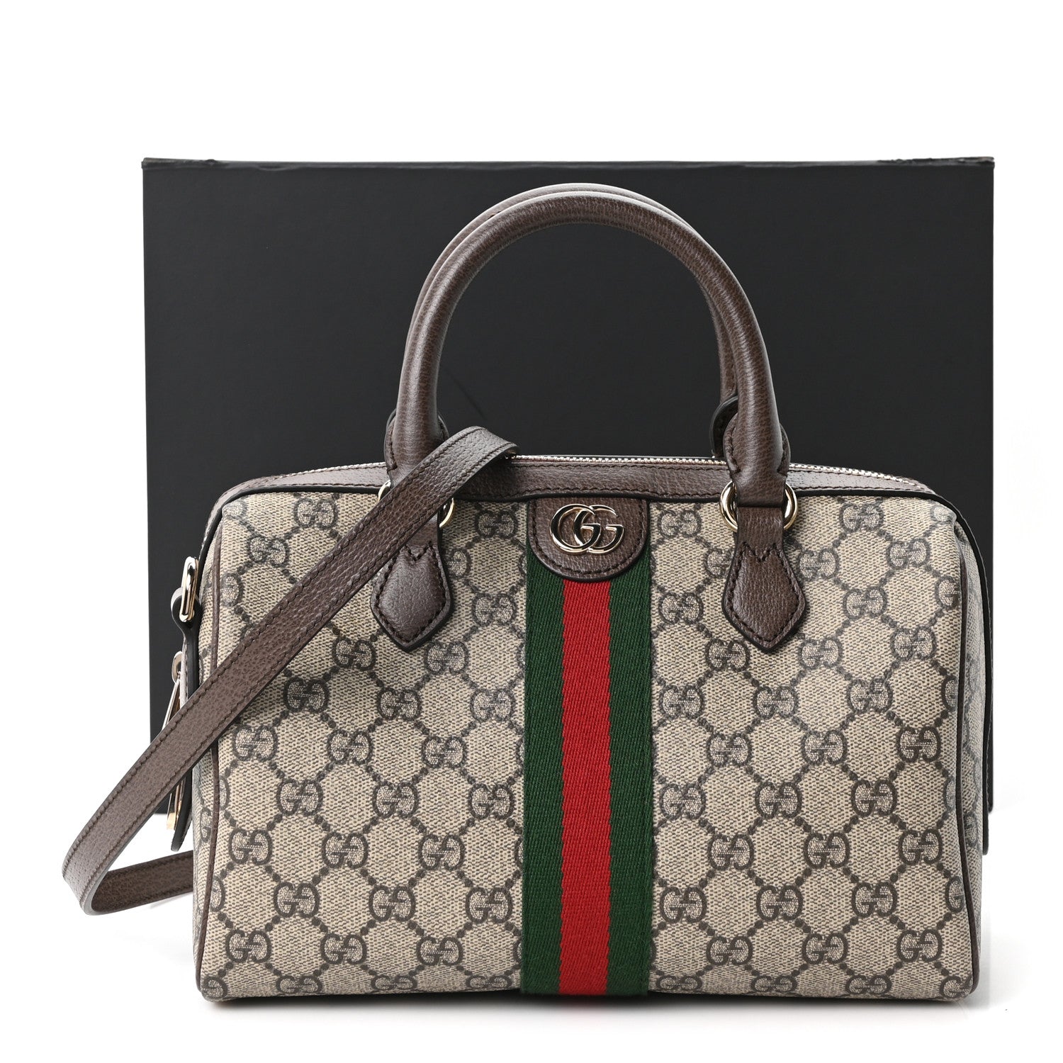 Gucci GG Supreme Monogram Web Medium Ophidia Top Handle Bag Beige Ebony New Acero 11 of 11