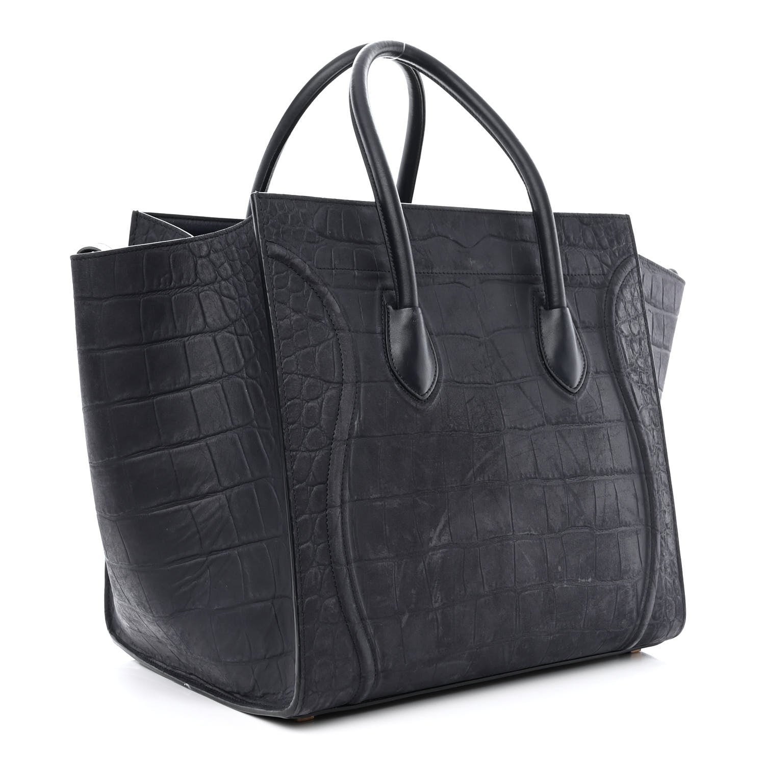 Celine Crocodile Embossed Nubuck Medium Phantom Luggage Navy Blue 2 of 18