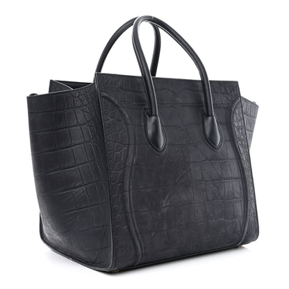 Celine Crocodile Embossed Nubuck Medium Phantom Luggage Navy Blue 2 of 18