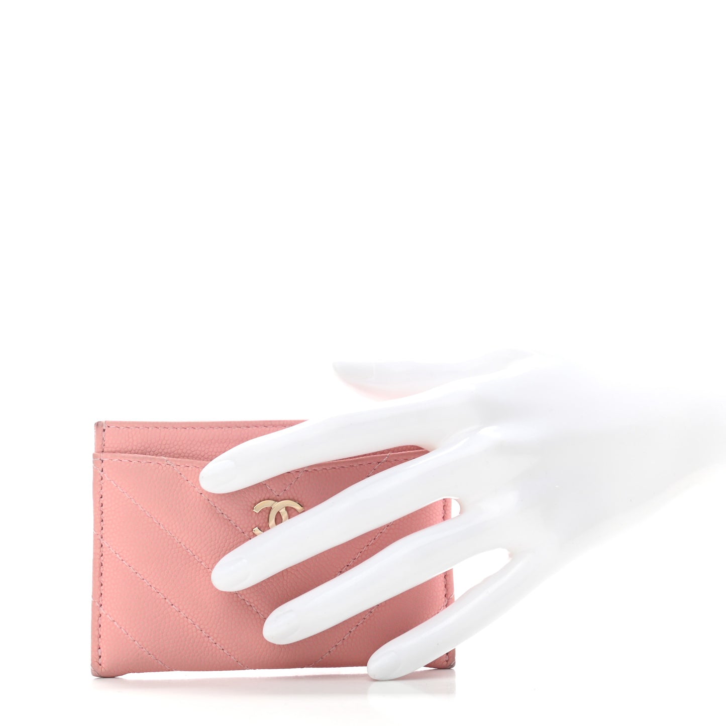 Caviar Flat Chevron Quilted Card Holder Wallet Pink