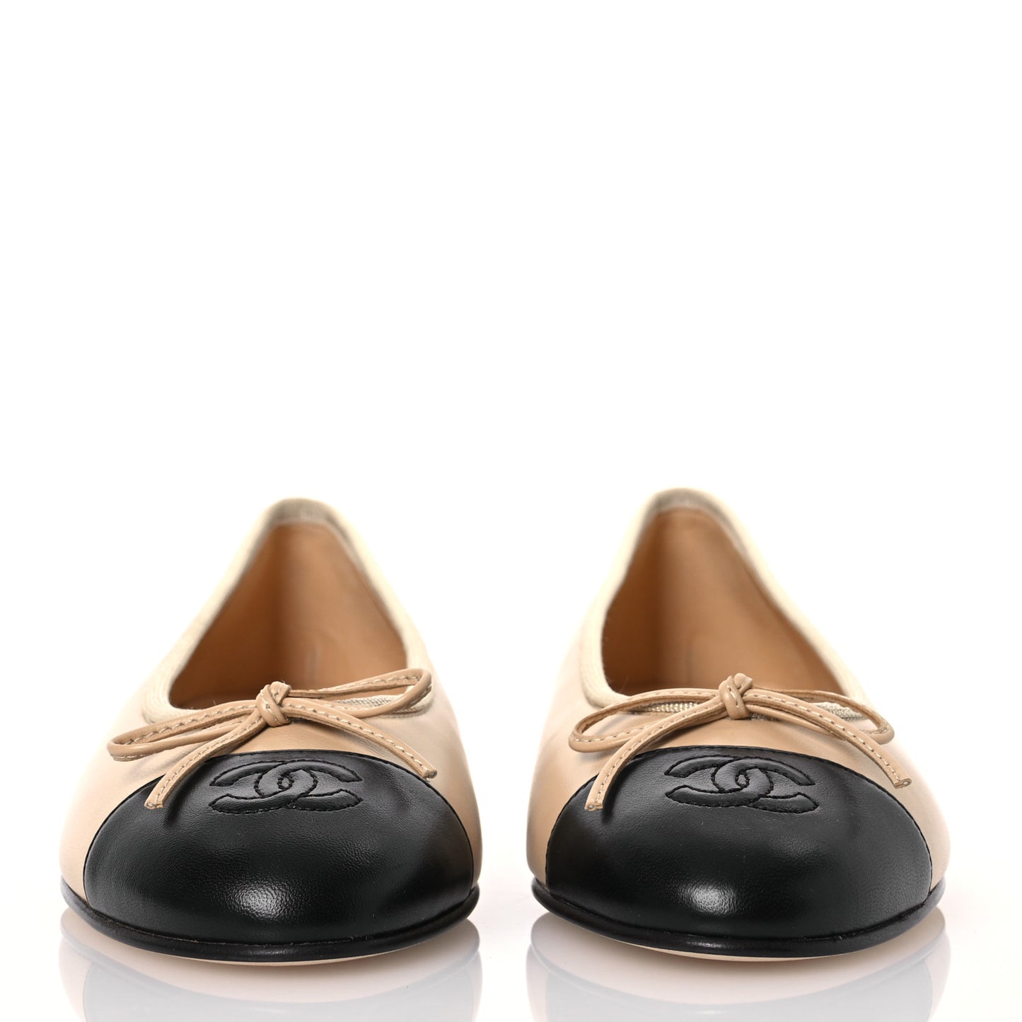 Lambskin Cap Toe CC Ballerina Flats 39 Beige Black