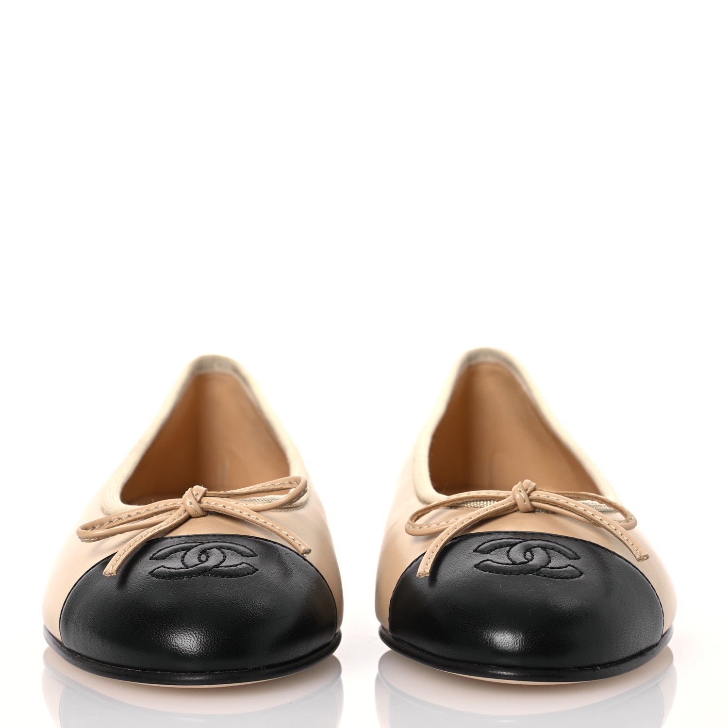 Chanel Lambskin Cap Toe CC Ballerina Flats 39 Beige Black 2 of 11