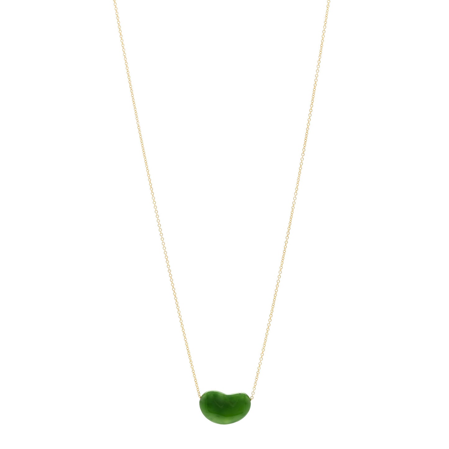 18K Yellow Gold Jade 18mm Elsa Peretti Bean Pendant Necklace