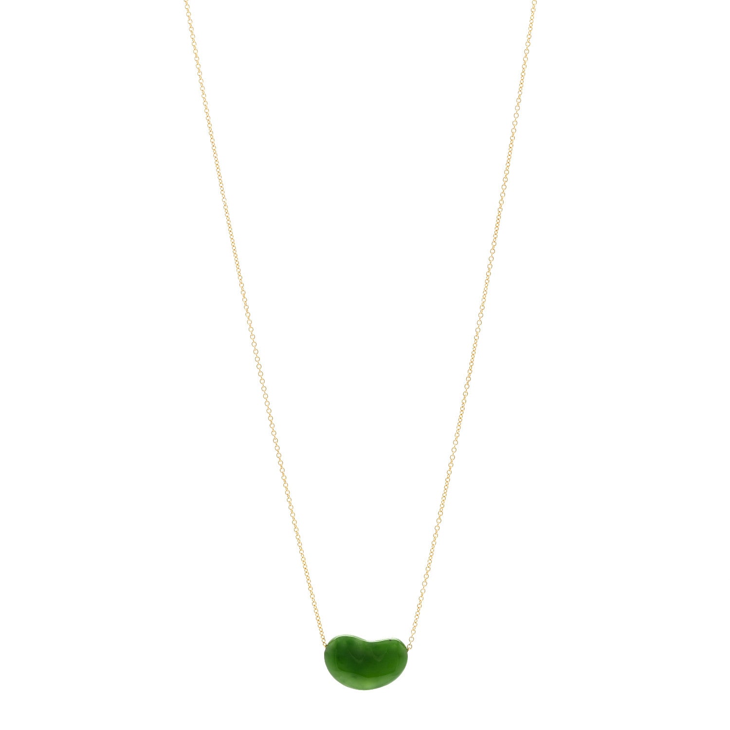 Tiffany 18K Yellow Gold Jade 18mm Elsa Peretti Bean Pendant Necklace 1 of 5