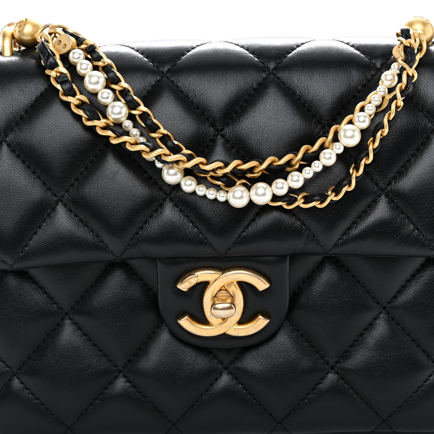 Chanel Shiny Lambskin Quilted Pearl Twist Mini Square Flap Black 8 of 11