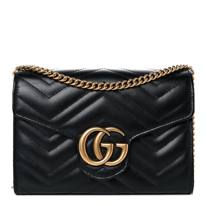 Gucci Calfskin Matelasse GG Marmont Chain Wallet Black 2 of 27
