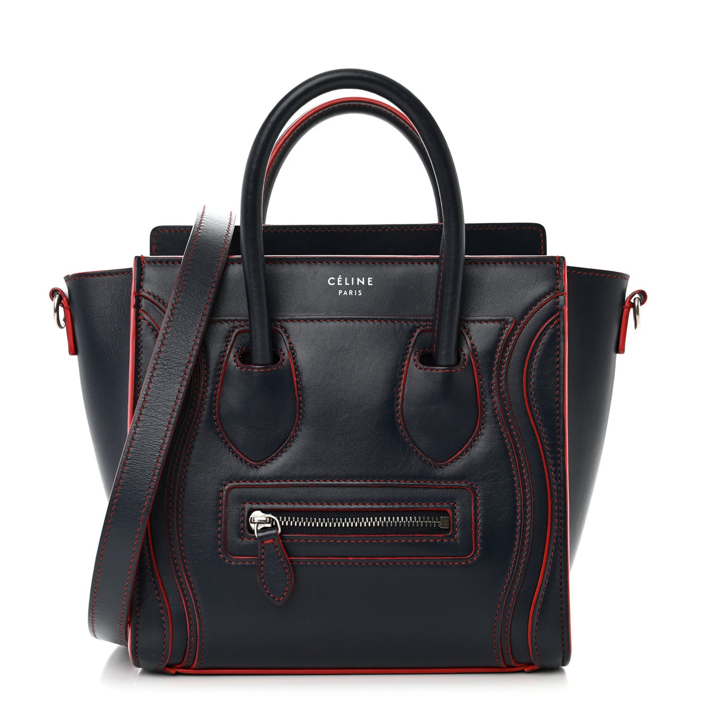 Satin Calfskin Nano Debossed Luggage Navy Blue