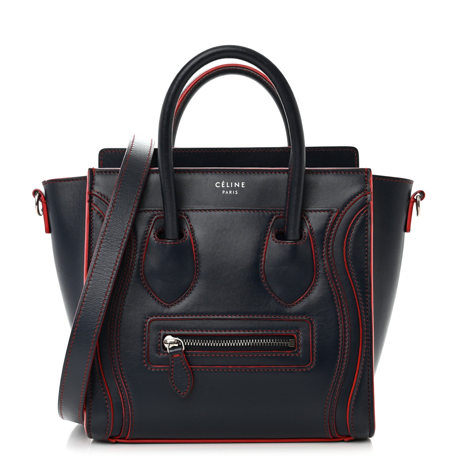 Celine Satin Calfskin Nano Debossed Luggage Navy Blue 1 of 11