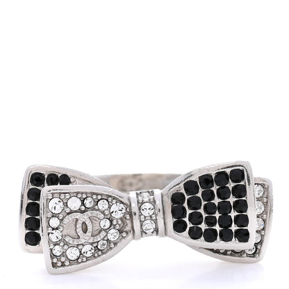 Chanel Crystal CC Bow Ring 7 Black Silver 1 of 4