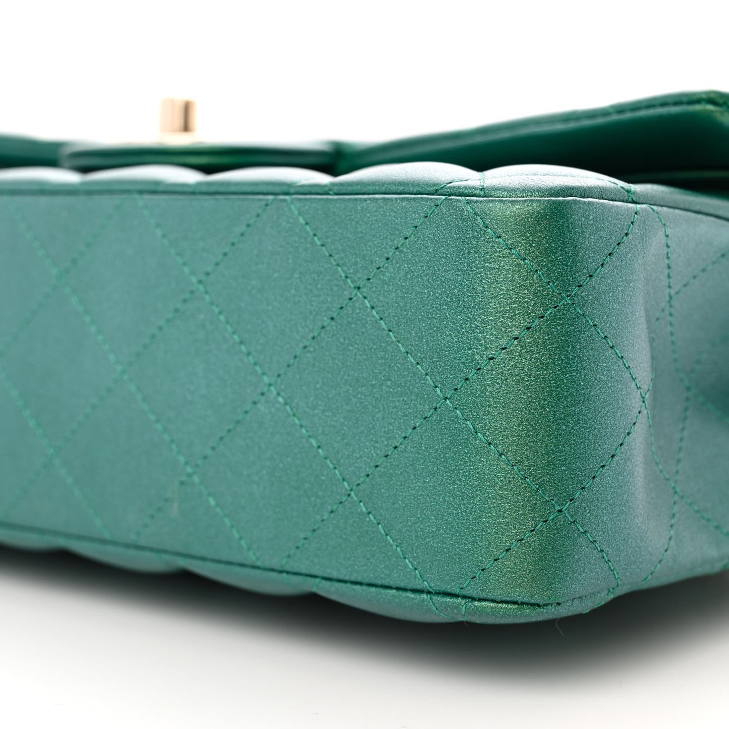 Iridescent Calfskin Quilted Medium Double Flap Green