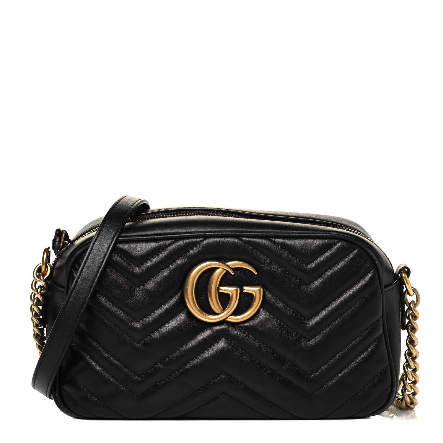 Gucci Calfskin Matelasse Small GG Marmont Chain Shoulder Bag Black 1 of 10