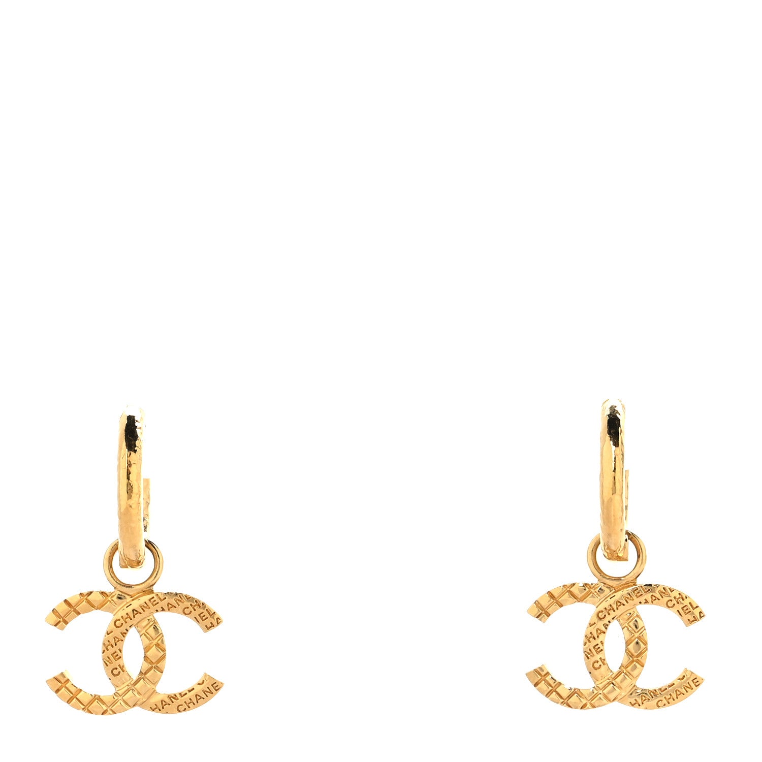 Chanel Quilted CC Logo Hoop Earrings Gold 2 of 8