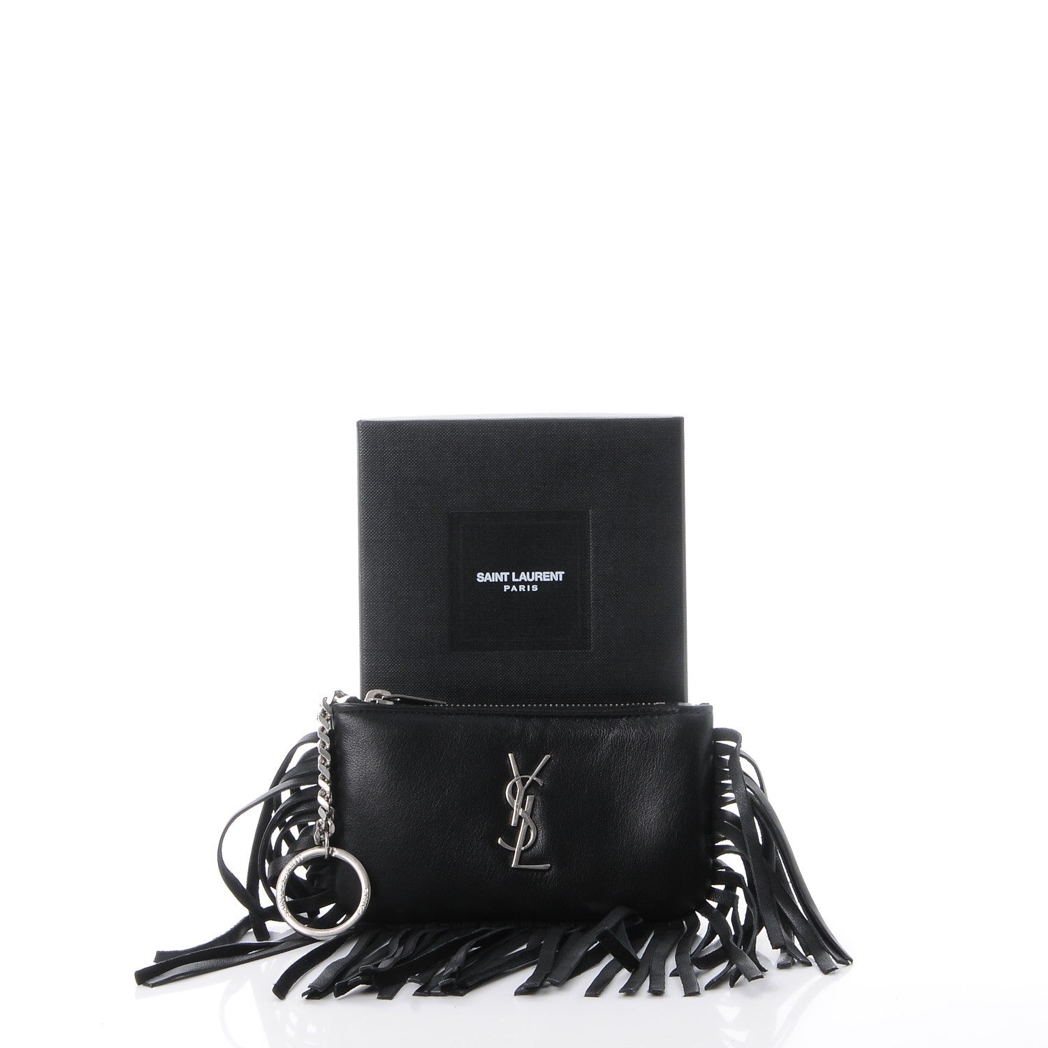Saint Laurent Calfskin Monogram Small Fringe Key Pouch Black 8 of 8