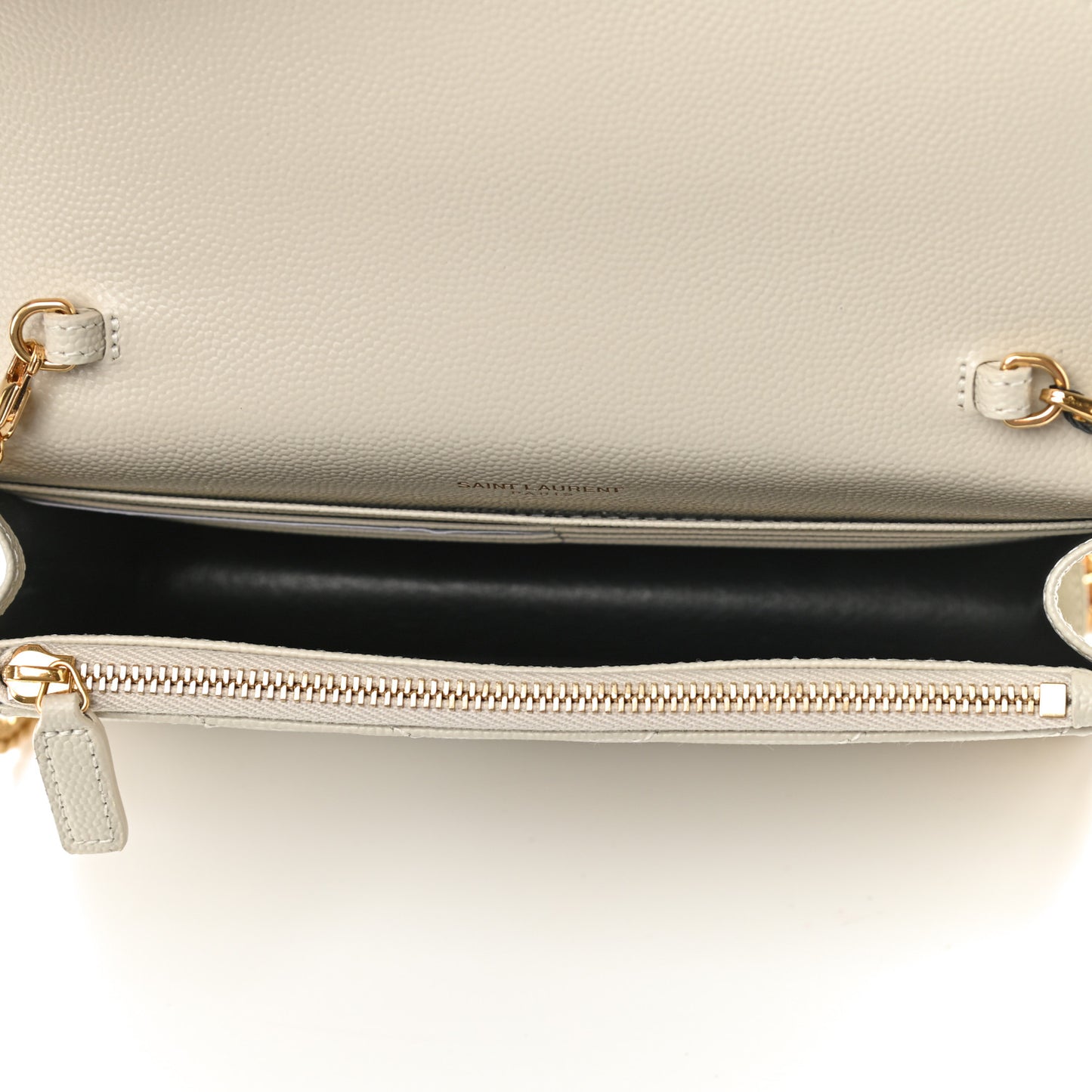 Grain De Poudre Matelasse Chevron Monogram Envelope Chain Wallet Optical White
