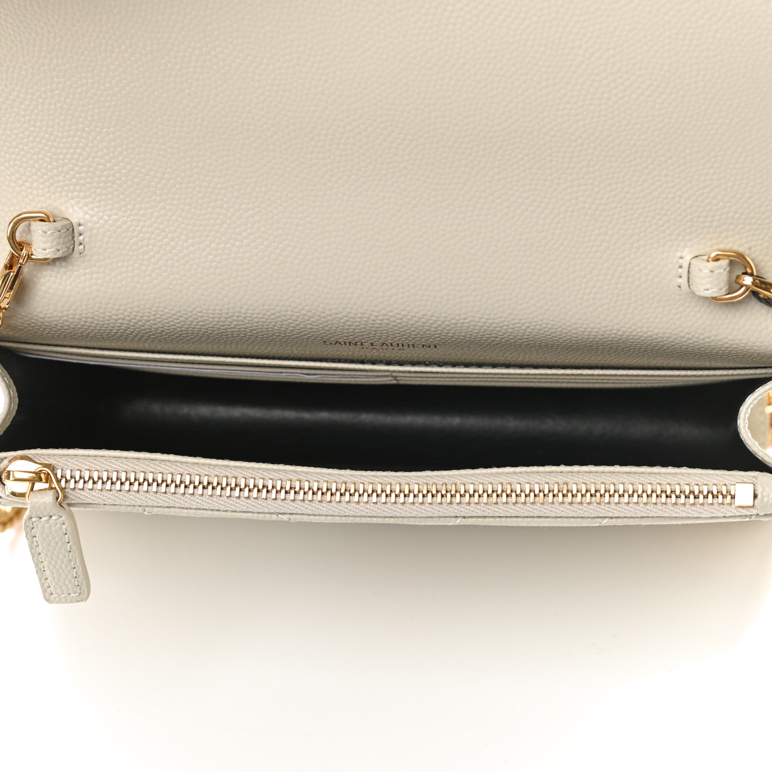 Saint Laurent Grain De Poudre Matelasse Chevron Monogram Envelope Chain Wallet Optical White 5 of 9