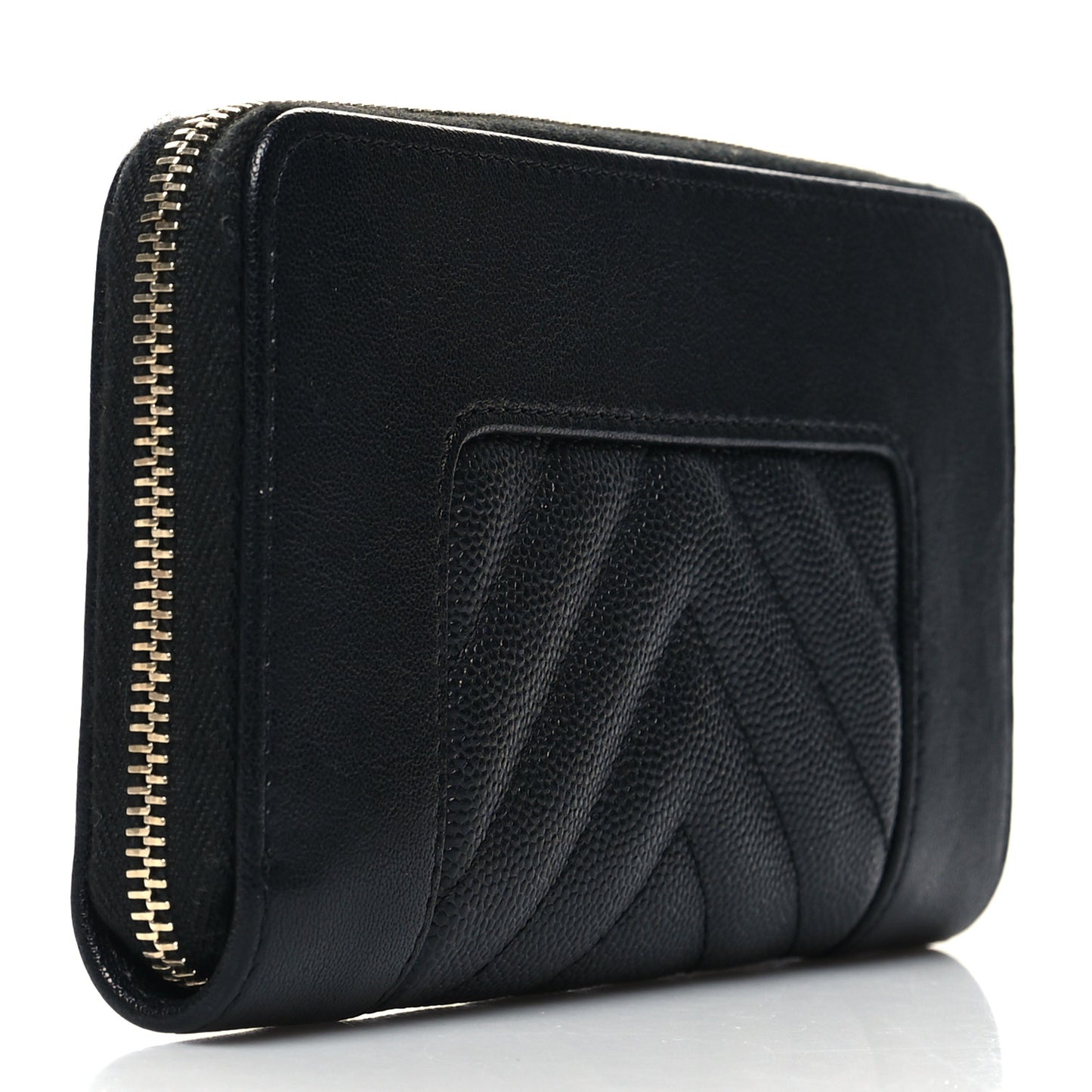 Caviar Sheepskin Chevron Quilted Medium Mademoiselle Vintage Zip Around Wallet Black