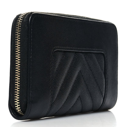 Chanel Caviar Sheepskin Chevron Quilted Medium Mademoiselle Vintage Zip Around Wallet Black 3 of 11