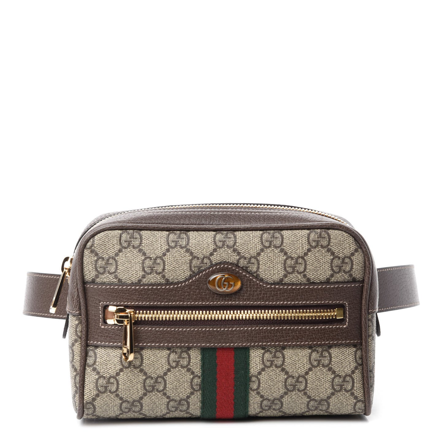 GG Supreme Monogram Web Small Ophidia Belt Bag 75 30 Dark Brown