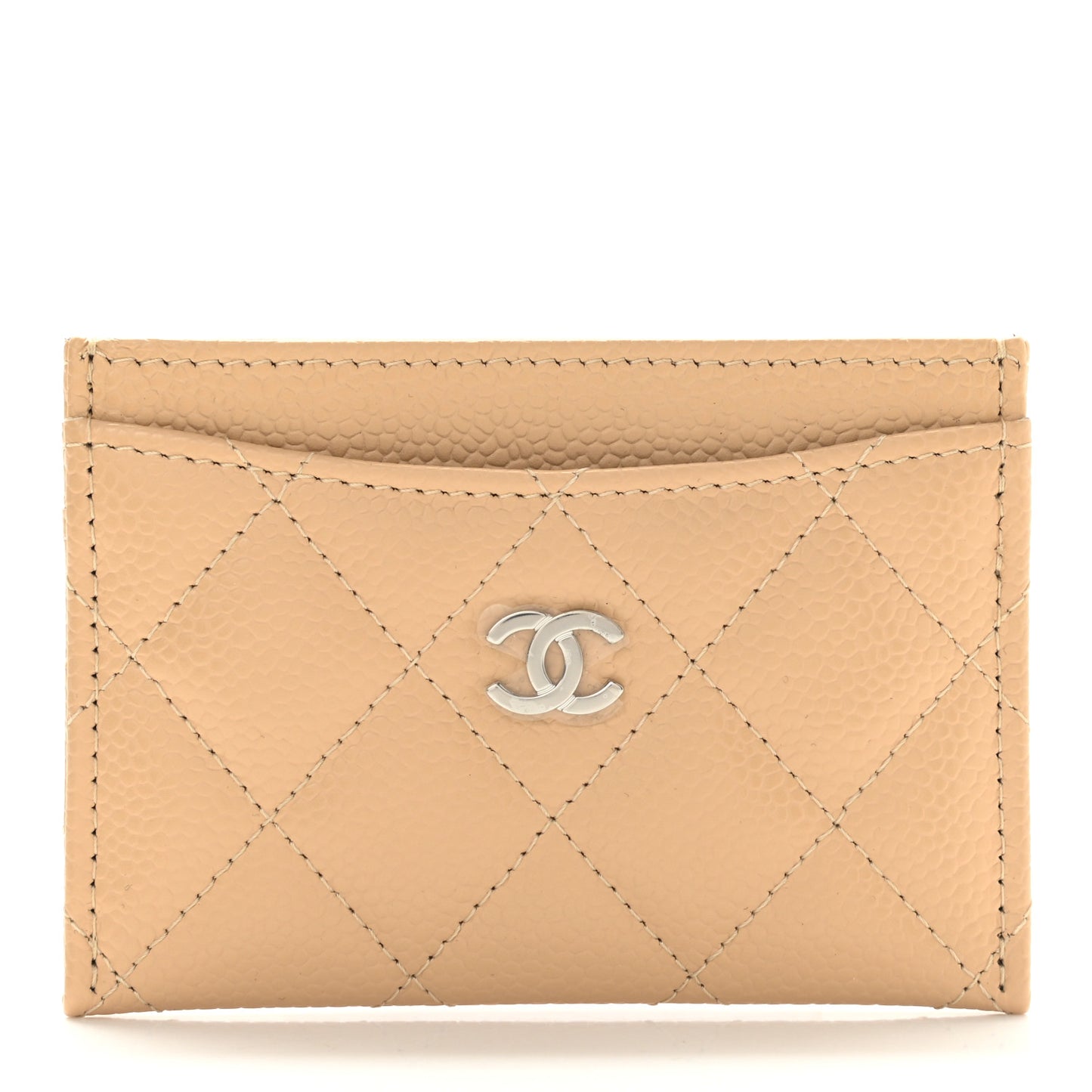 Caviar Quilted Card Holder Beige