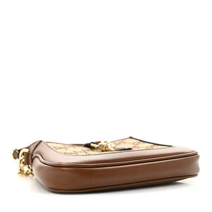 Gucci New Canvas Charisma Calfskin Crystal GG Monogram Mini Jackie 1961 Hobo Camel Ebony 3 of 8