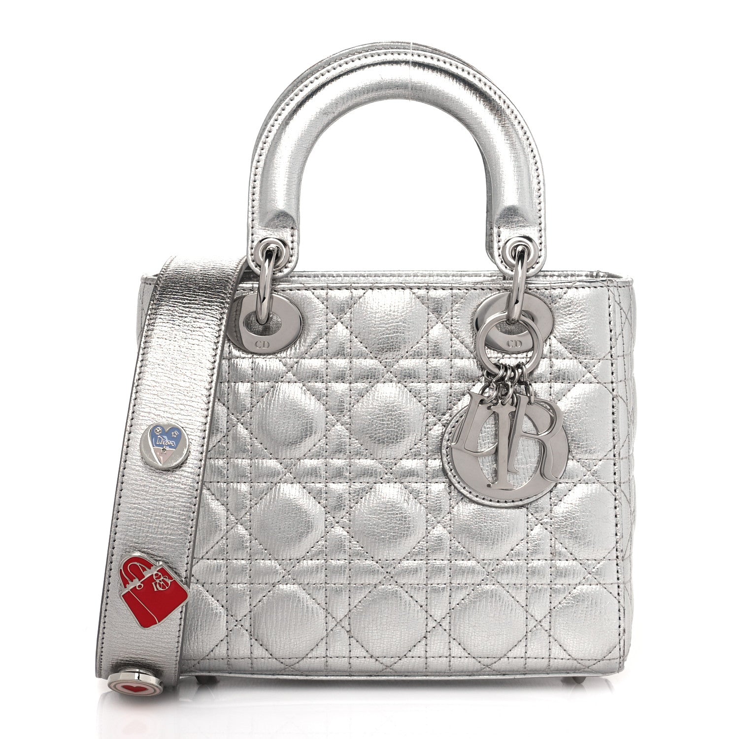 Christian Dior Metallic Grained Calfskin Cannage Small Lucky Badges My Lady Dior Silver 1 of 11