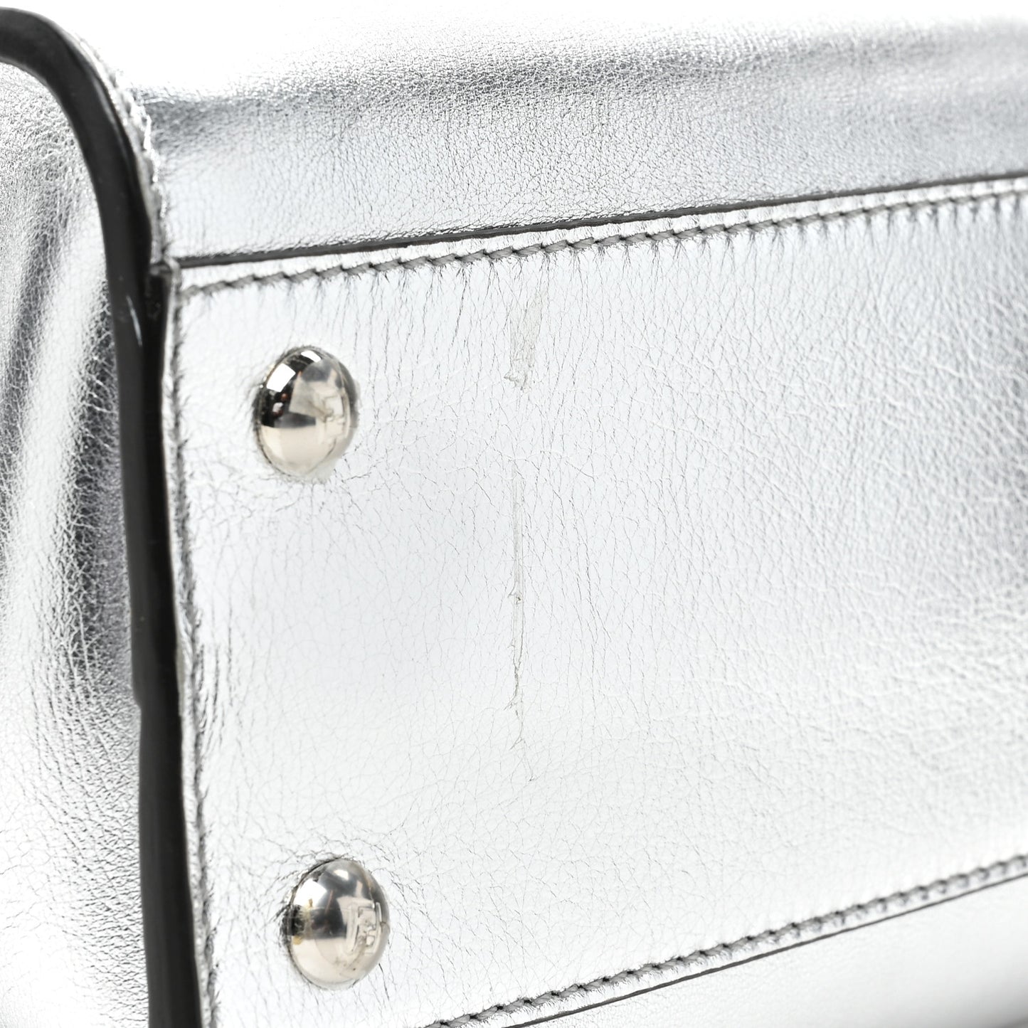 Vitello Catalan Mirror Medium Peekaboo Iconic Satchel Argento